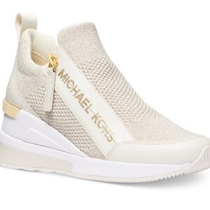 NEW! $165 MSRP Michael Kors Women’s Willis Wedge Trainer Champagne, Sz 8